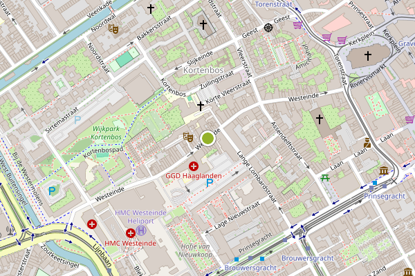 Ambulance-melding op Westeinde, Den Haag op 23 juni, kaart-overzicht