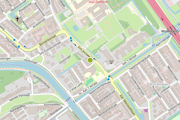 Ambulance-melding op Sint Joriszicht, Delft op 24 juni, kaart-overzicht
