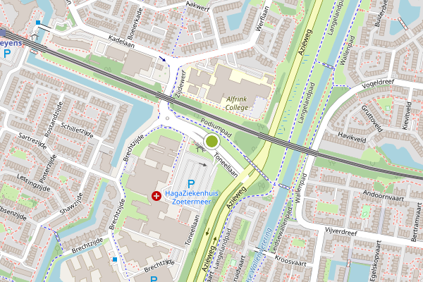 Ambulance-melding op Toneellaan, Zoetermeer op 24 juni, kaart-overzicht