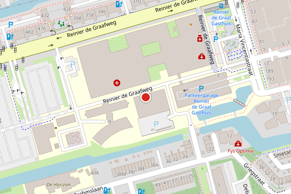 Brandweer-melding op Reinier de Graafweg, Delft op 25 juni, kaart-overzicht